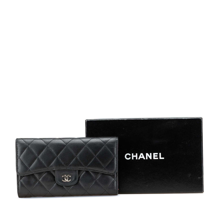 Small CC Quilted Lambskin Flap Wallet Black - Gaby Paris