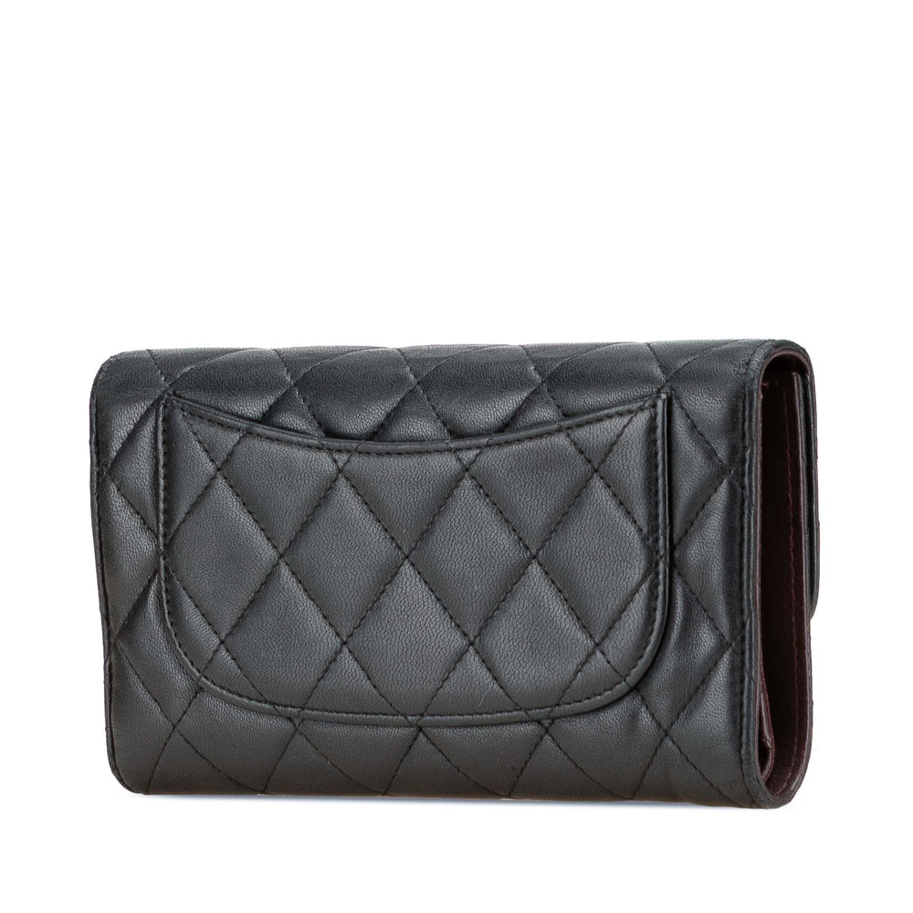 Small CC Quilted Lambskin Flap Wallet Black - Gaby Paris