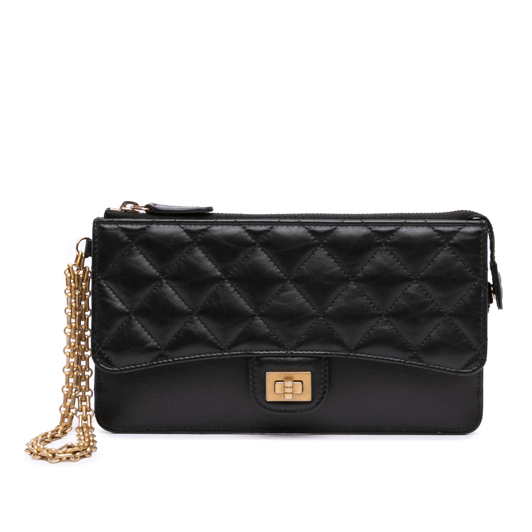 Quilted Aged Calfskin Reissue Pouch With Chain Black - Gaby Paris