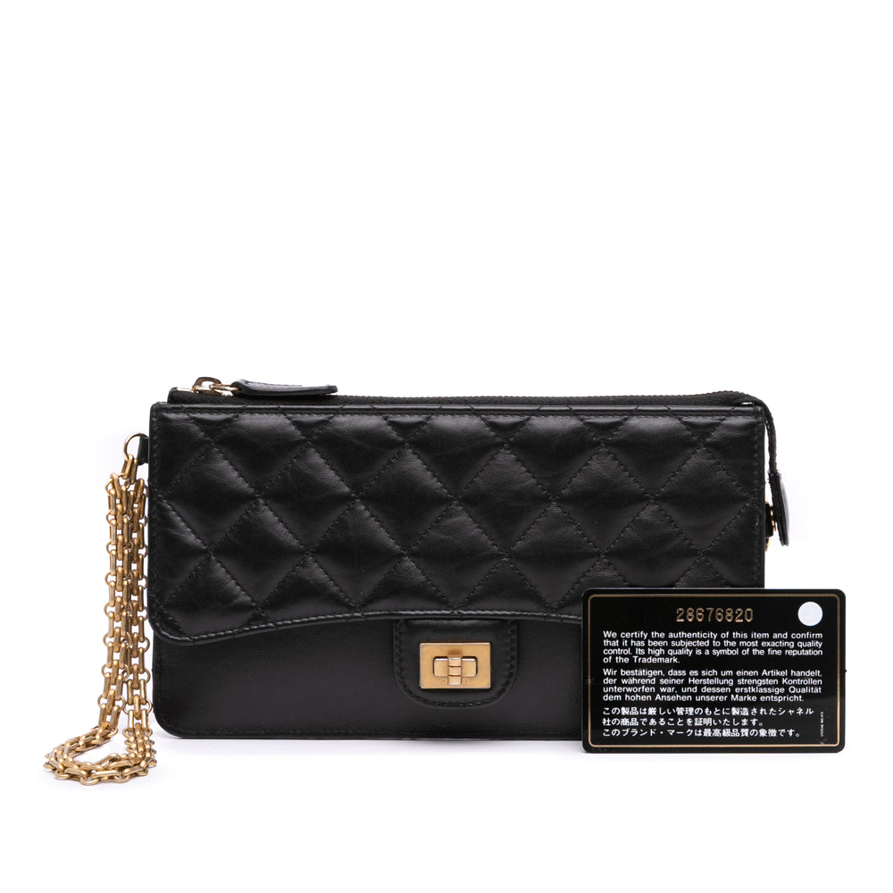 Quilted Aged Calfskin Reissue Pouch With Chain Black - Gaby Paris
