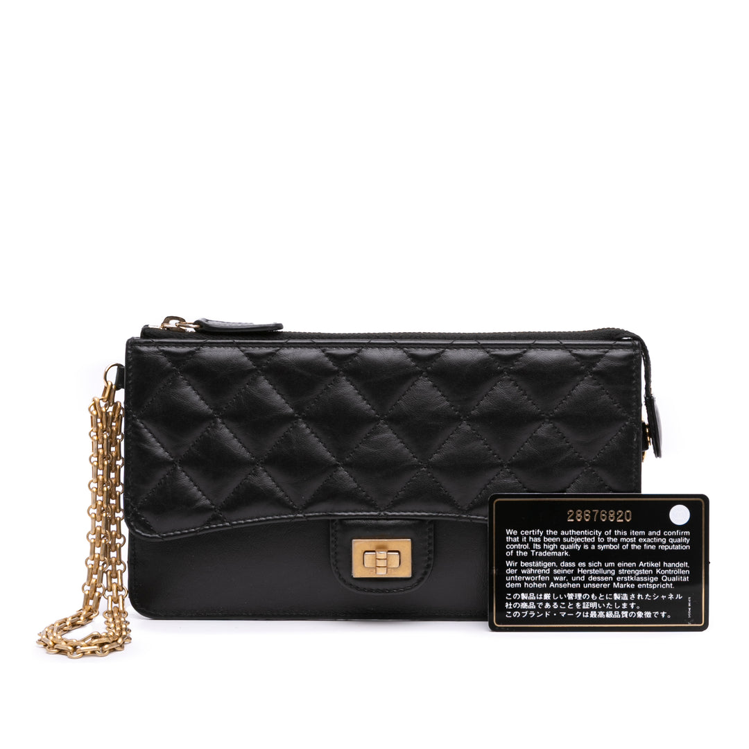 Quilted Aged Calfskin Reissue Pouch With Chain Black - Gaby Paris