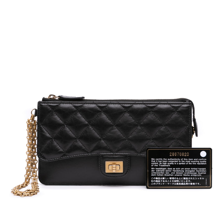 Quilted Aged Calfskin Reissue Pouch With Chain Black - Gaby Paris