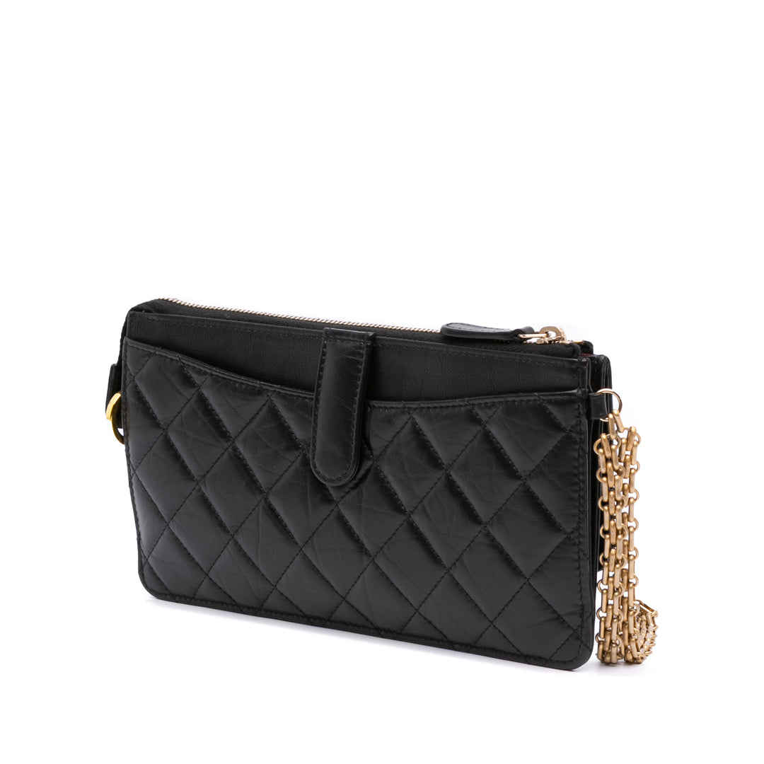 Quilted Aged Calfskin Reissue Pouch With Chain Black - Gaby Paris