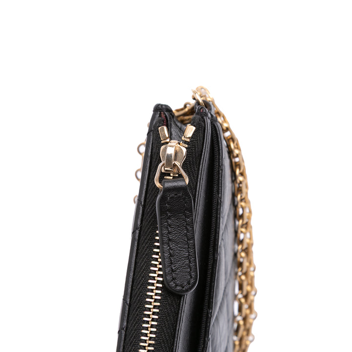 Quilted Aged Calfskin Reissue Pouch With Chain Black - Gaby Paris