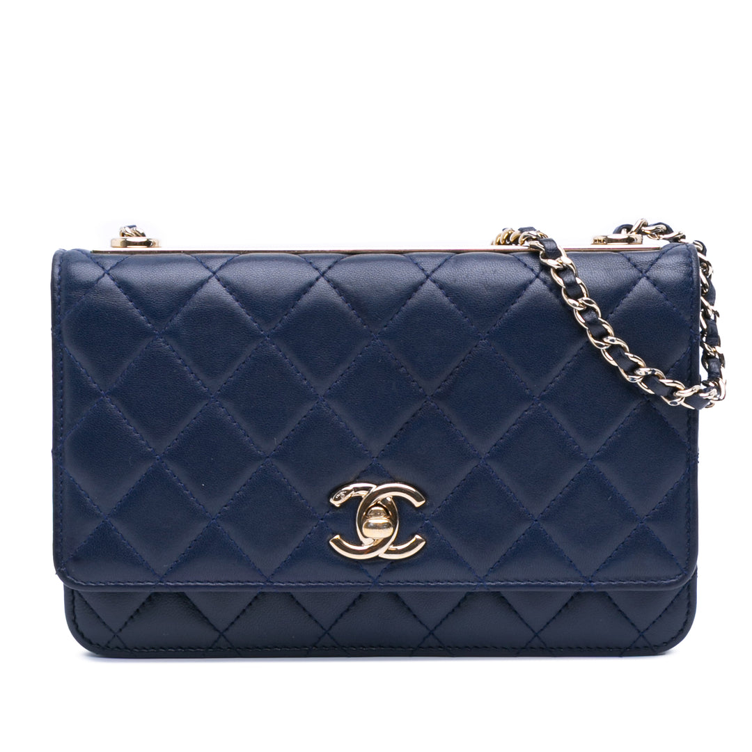 Chanel Cuir d’agneau Trendy CC Portefeuille On Chain Bleu – GABY PARIS Authentique