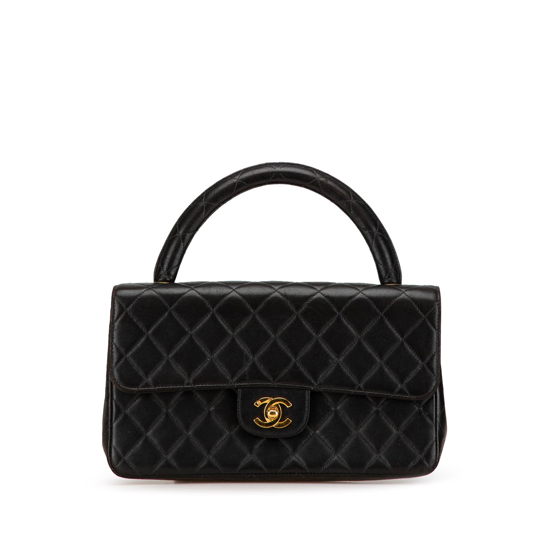 Medium Classic Lambskin Kelly Flap Bag Black - Gaby Paris