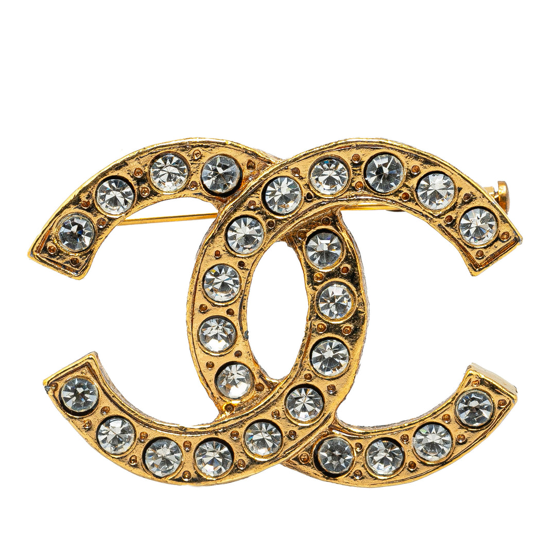 Gold Plated CC Rhinestone Brooch Gold - Gaby Paris