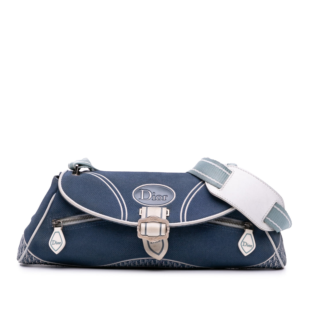 John Galliano Diorissimo Trimmed Canvas Shoulder Bag Blue - Gaby Paris