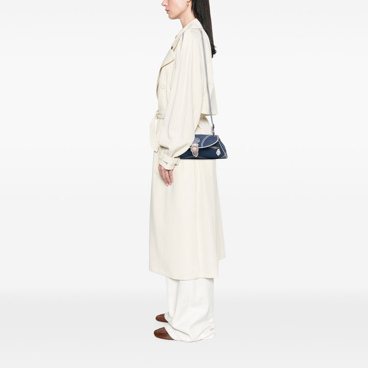 John Galliano Diorissimo Trimmed Canvas Shoulder Bag Blue - Gaby Paris