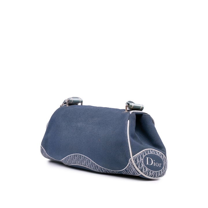 John Galliano Diorissimo Trimmed Canvas Shoulder Bag Blue - Gaby Paris