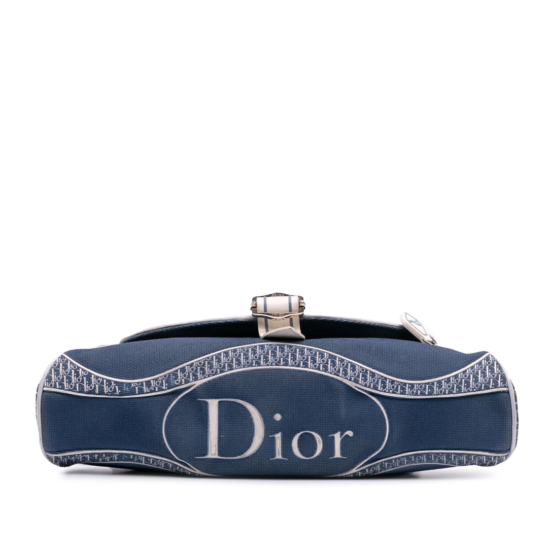 John Galliano Diorissimo Trimmed Canvas Shoulder Bag Blue - Gaby Paris