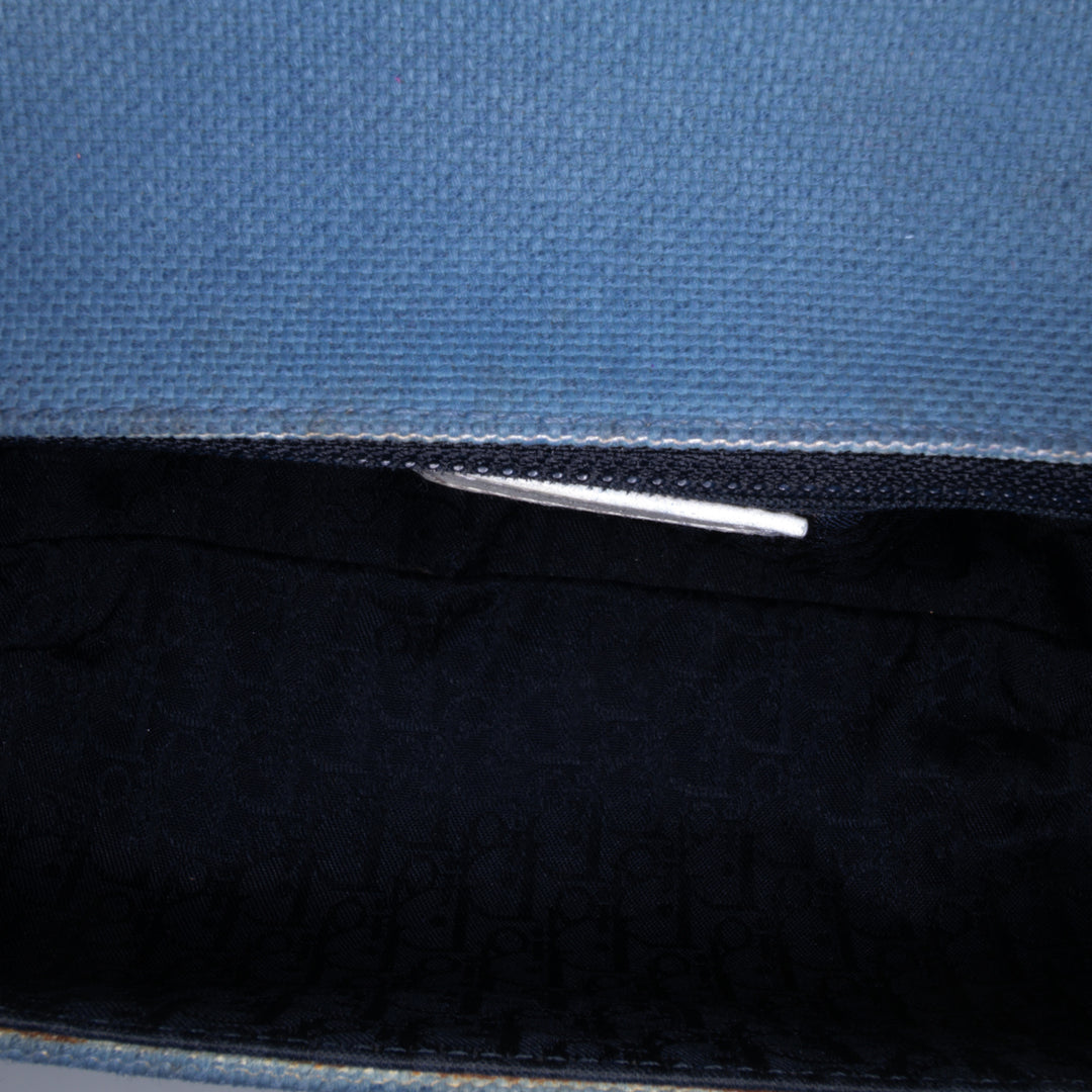John Galliano Diorissimo Trimmed Canvas Shoulder Bag Blue - Gaby Paris