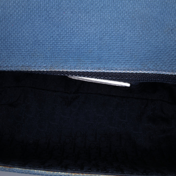 John Galliano Diorissimo Trimmed Canvas Shoulder Bag Blue - Gaby Paris