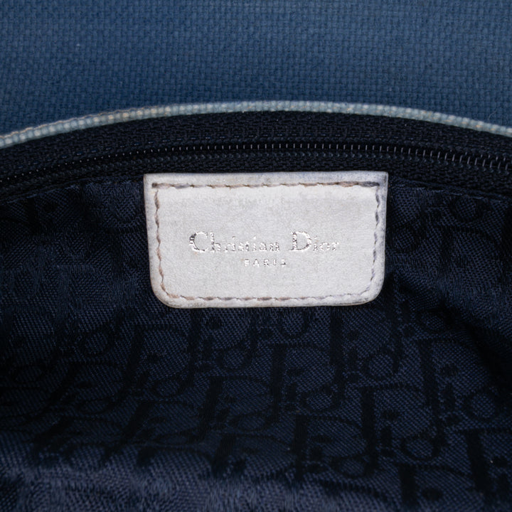 John Galliano Diorissimo Trimmed Canvas Shoulder Bag Blue - Gaby Paris