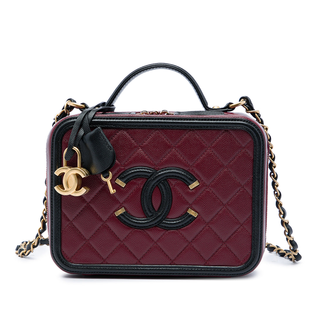 Chanel Bicolore CC Filigree Vanity Moyen Cuir caviar Rouge – vue principale – GABY PARIS