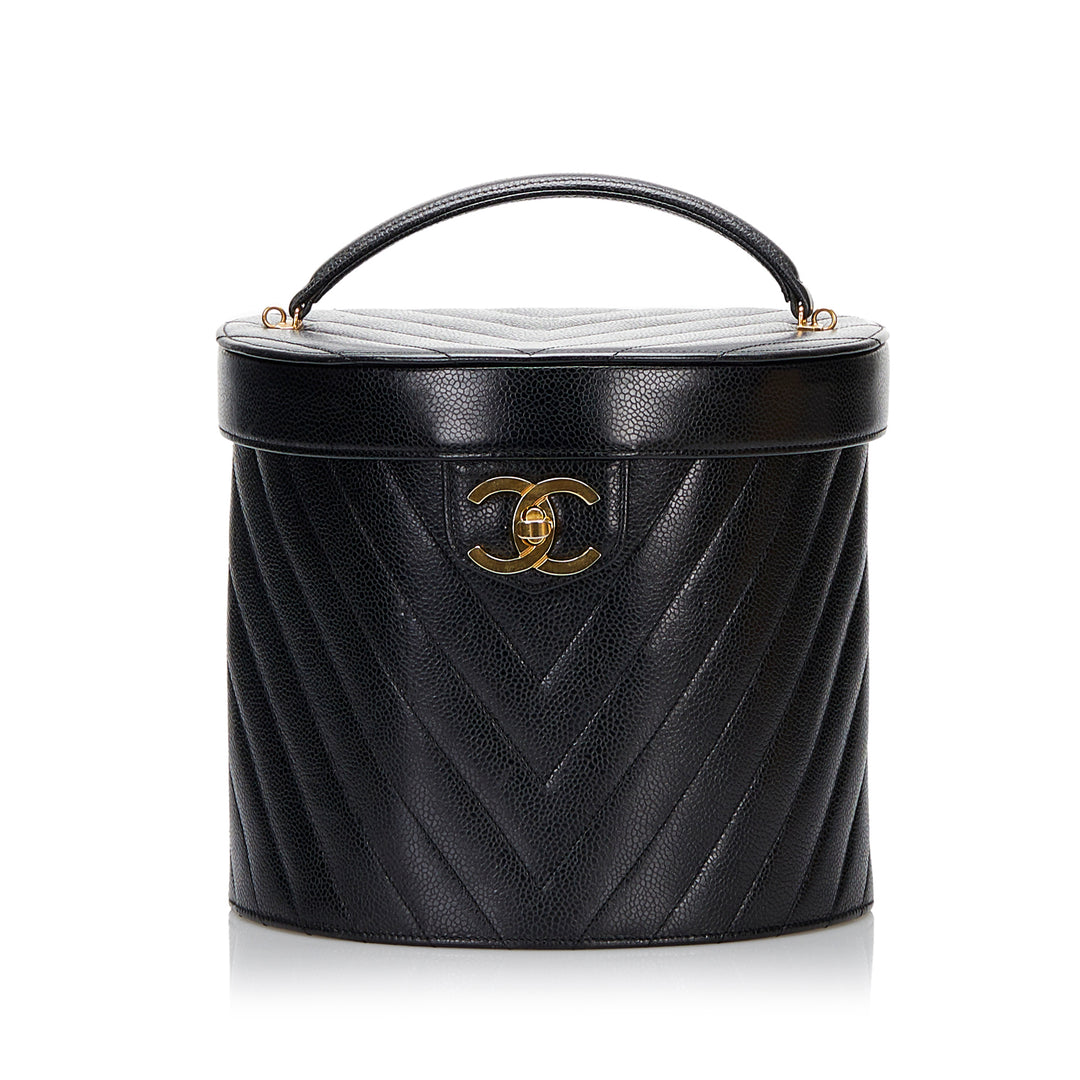 CC Vanity Boîte Étui Cuir caviar Noir