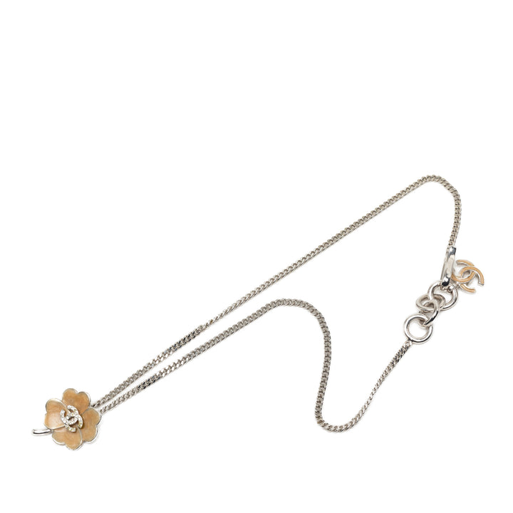 Chanel CC Brass Émail et Strass Clover Pendant Collier