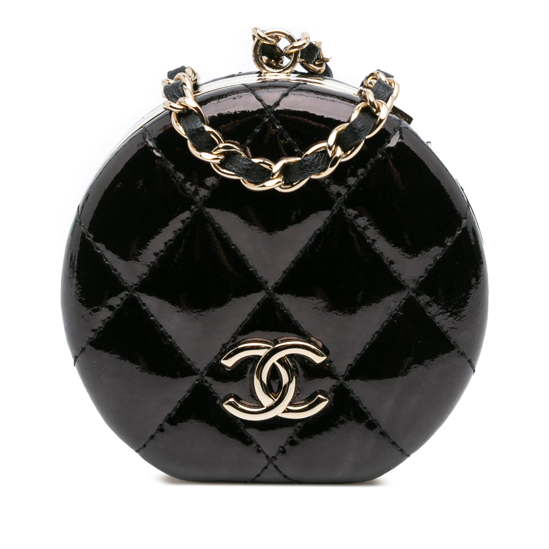 Quilted Patent Round Mirror Chain Necklace Black - Gaby Paris