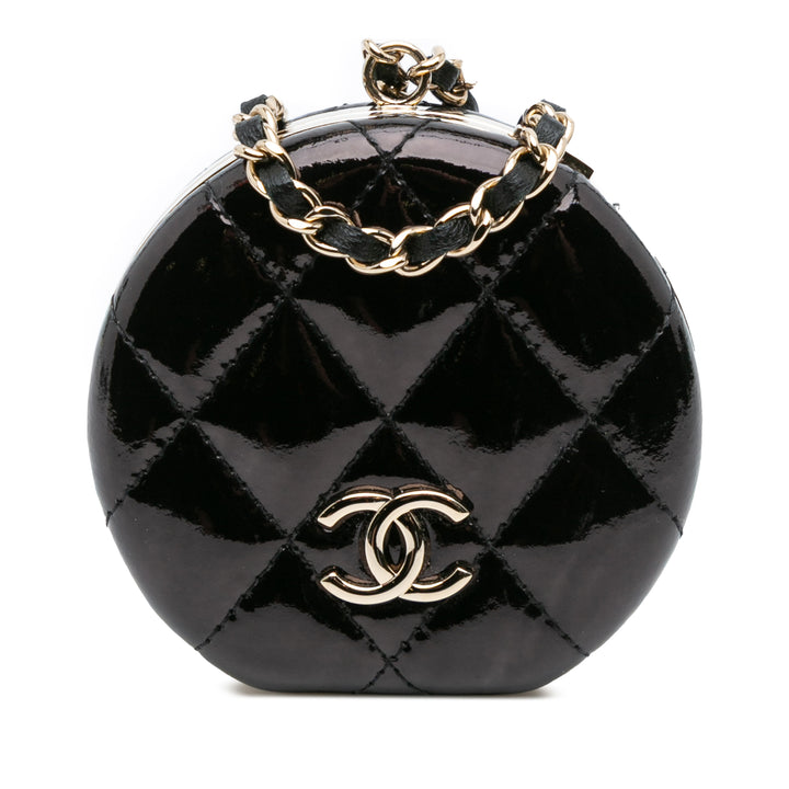 Quilted Patent Round Mirror Chain Necklace Black - Gaby Paris