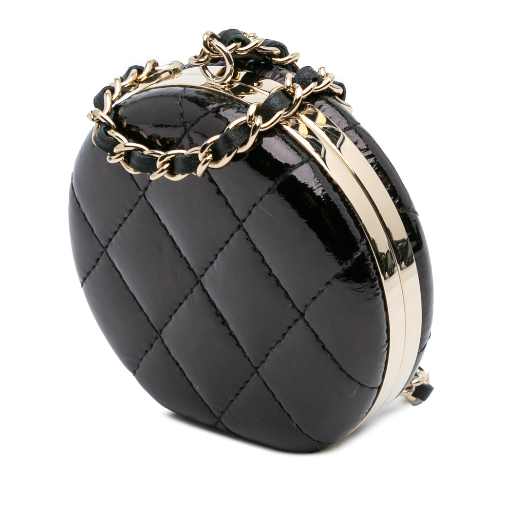 Quilted Patent Round Mirror Chain Necklace Black - Gaby Paris