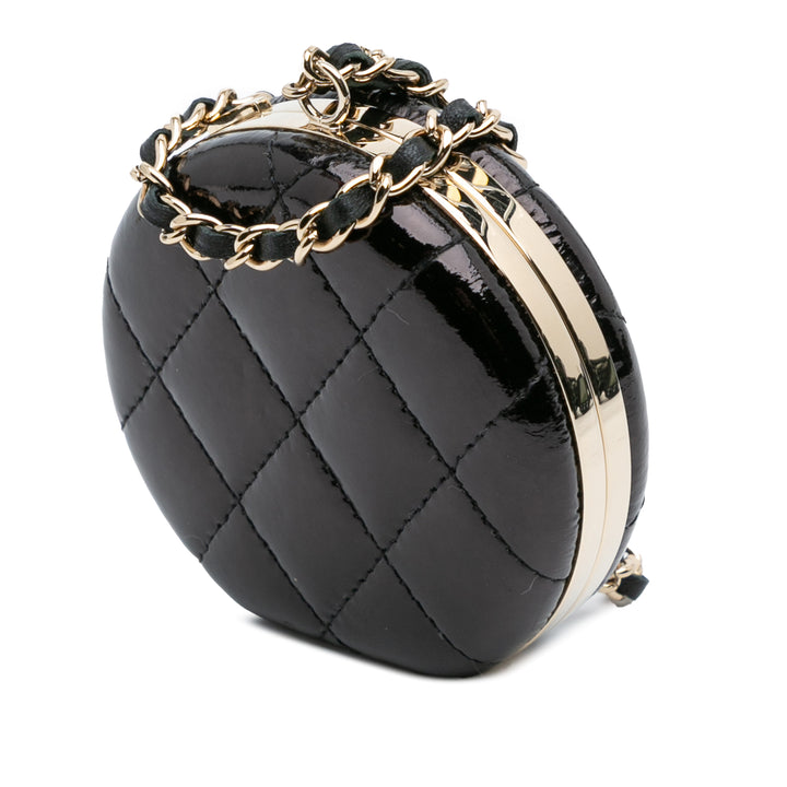 Quilted Patent Round Mirror Chain Necklace Black - Gaby Paris