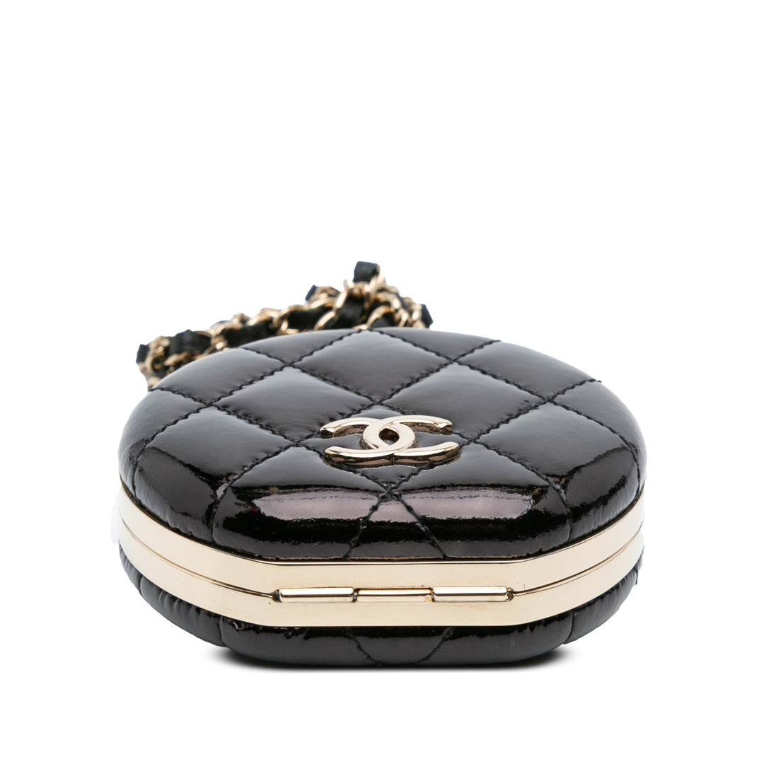 Quilted Patent Round Mirror Chain Necklace Black - Gaby Paris