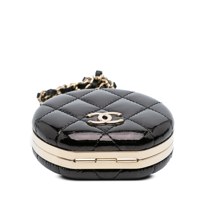 Quilted Patent Round Mirror Chain Necklace Black - Gaby Paris