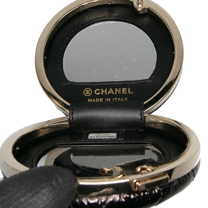 Quilted Patent Round Mirror Chain Necklace Black - Gaby Paris