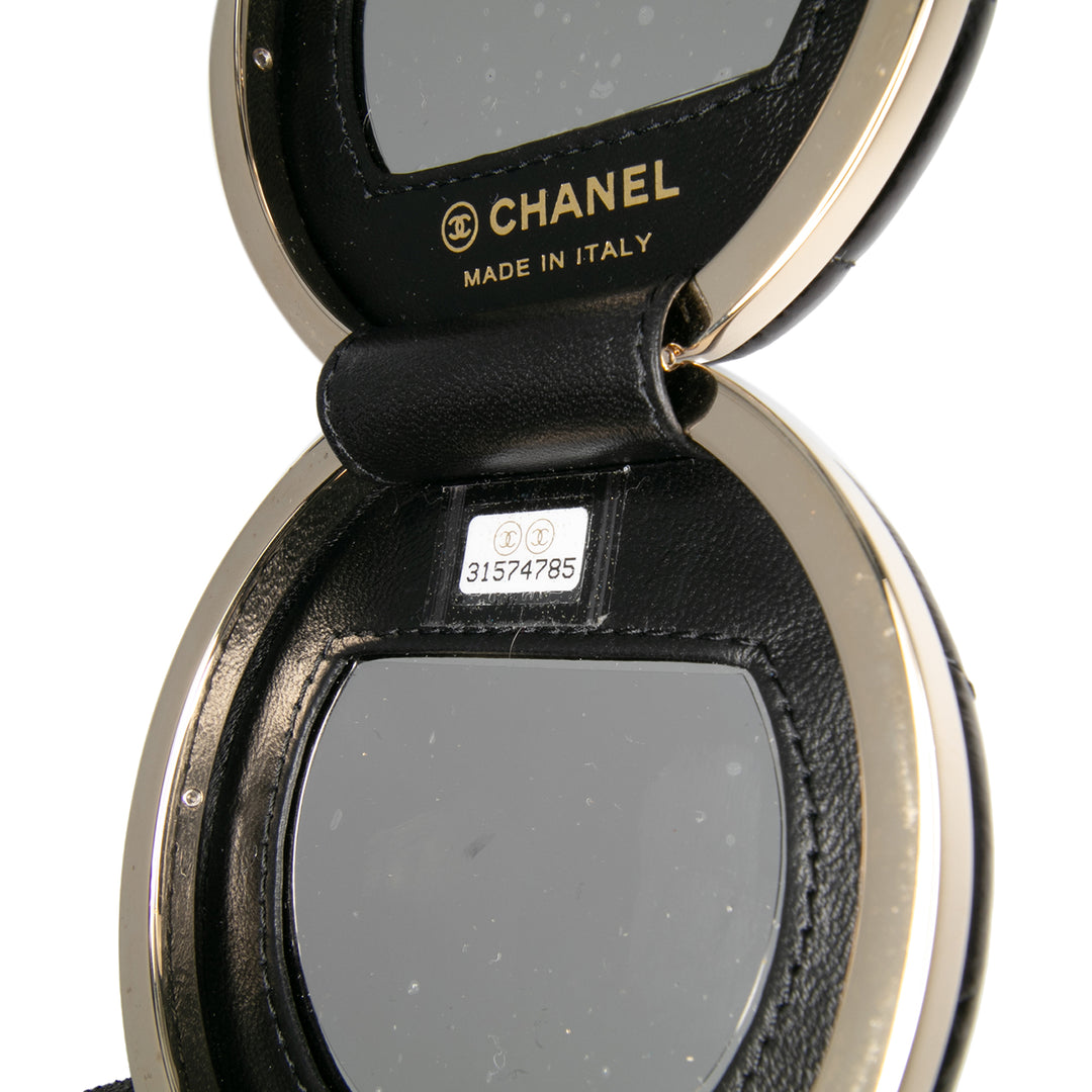 Quilted Patent Round Mirror Chain Necklace Black - Gaby Paris
