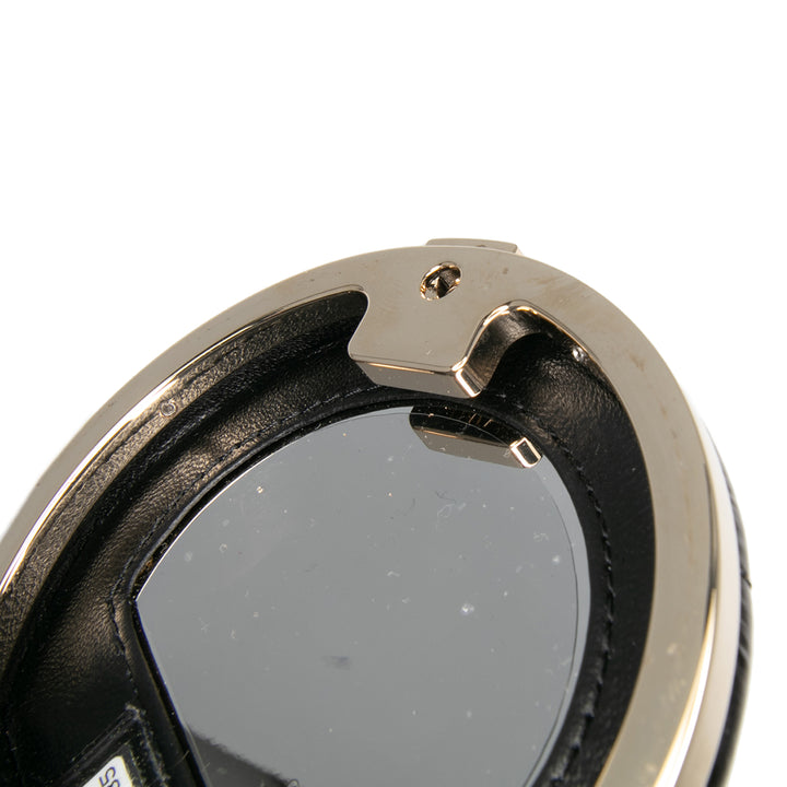 Quilted Patent Round Mirror Chain Necklace Black - Gaby Paris