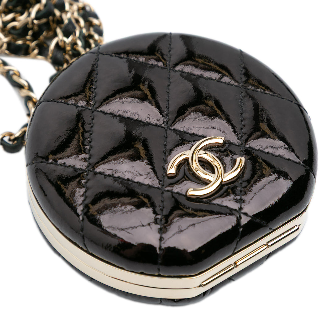 Quilted Patent Round Mirror Chain Necklace Black - Gaby Paris