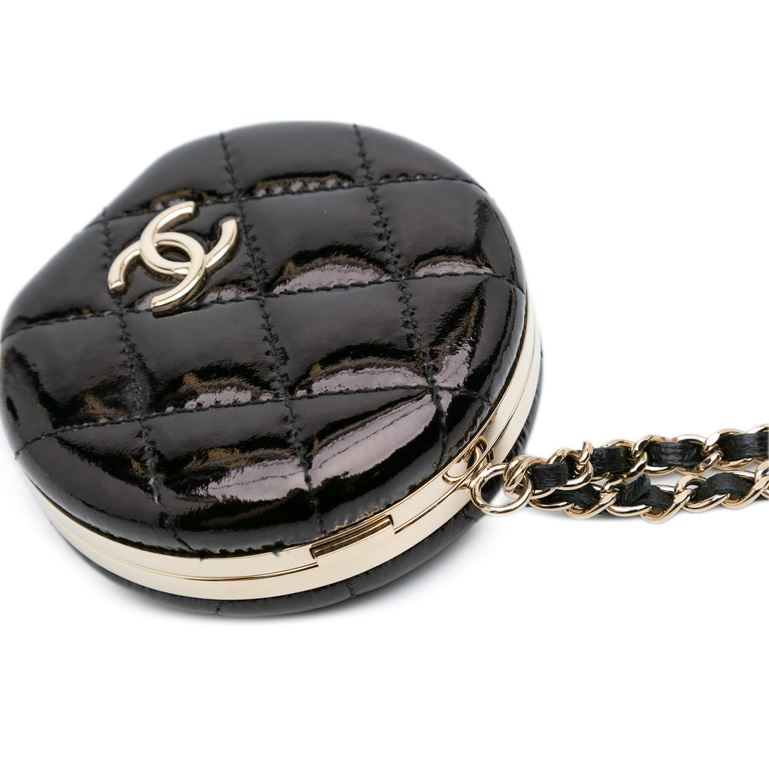 Quilted Patent Round Mirror Chain Necklace Black - Gaby Paris