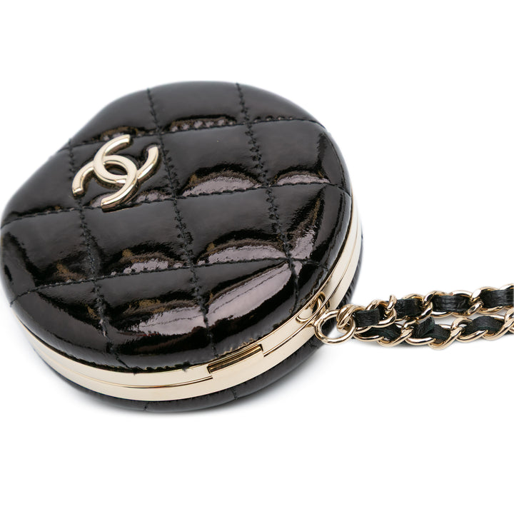 Quilted Patent Round Mirror Chain Necklace Black - Gaby Paris