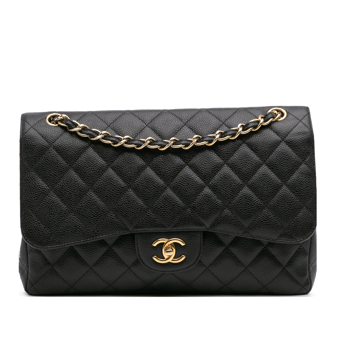 Jumbo Classic Caviar Double Flap Black - Gaby Paris
