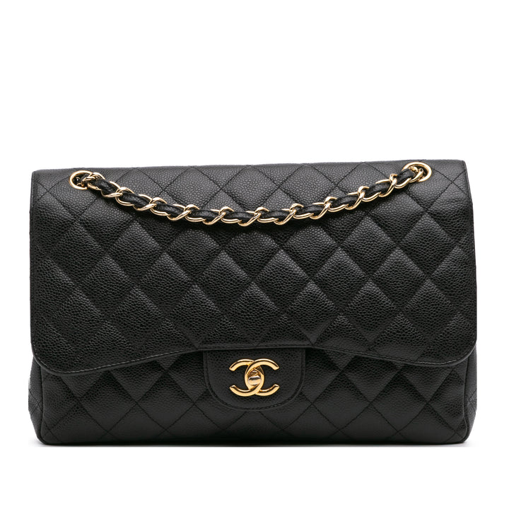 Jumbo Classic Caviar Double Flap Black - Gaby Paris