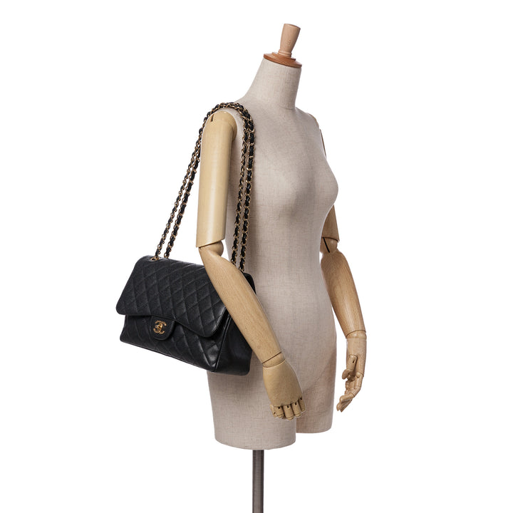 Jumbo Classic Caviar Double Flap Black - Gaby Paris
