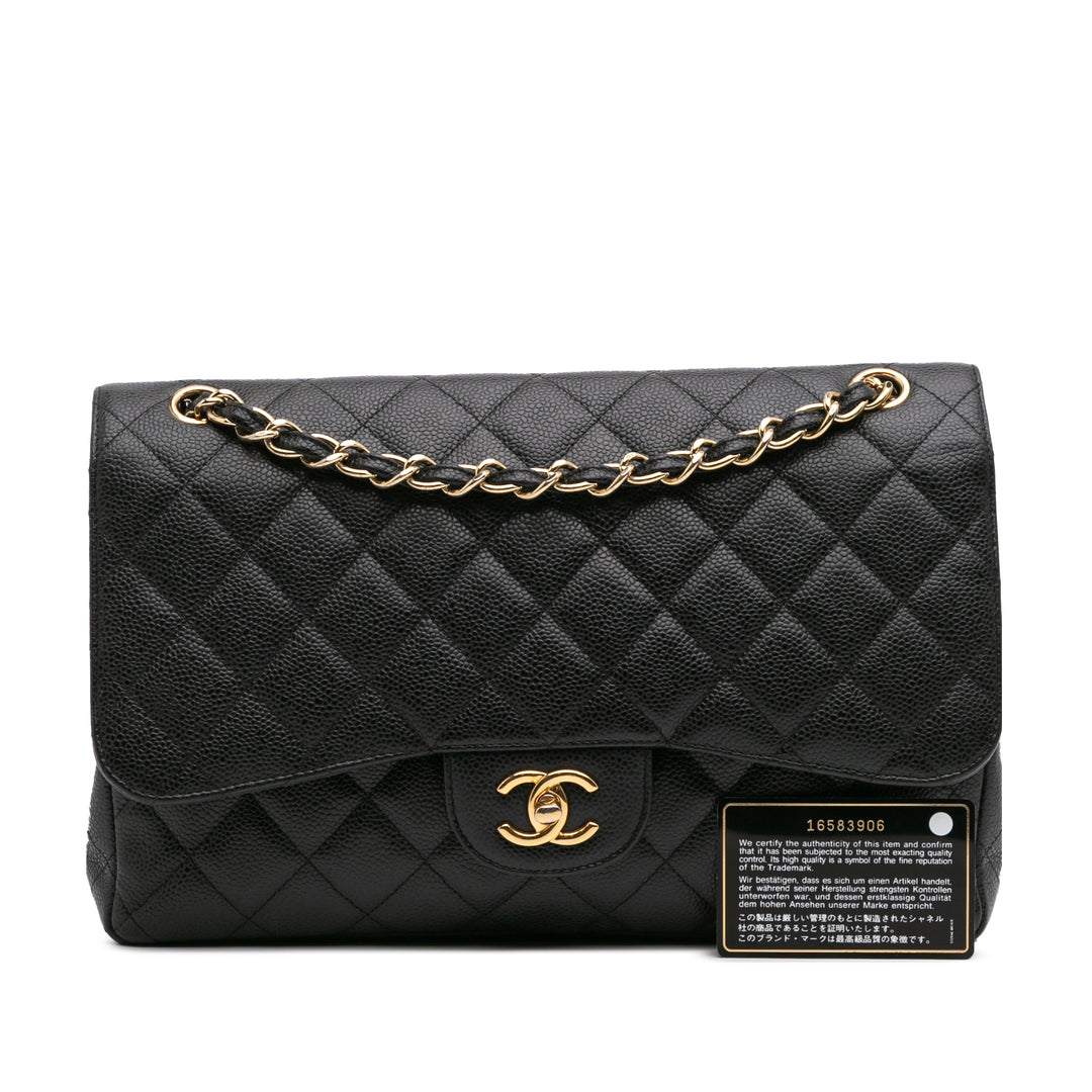Jumbo Classic Caviar Double Flap Black - Gaby Paris