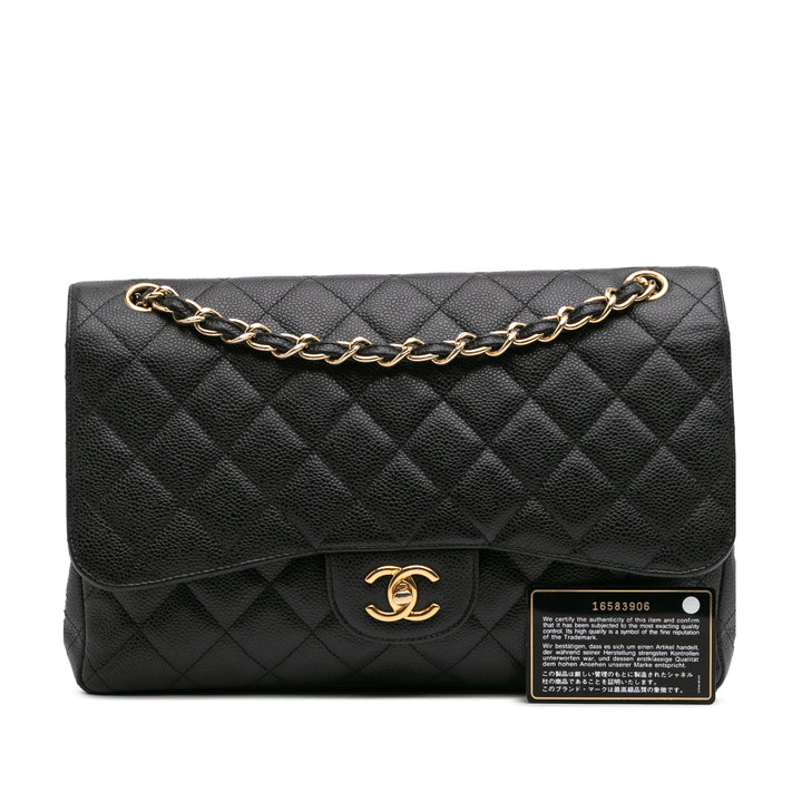 Jumbo Classic Caviar Double Flap Black - Gaby Paris