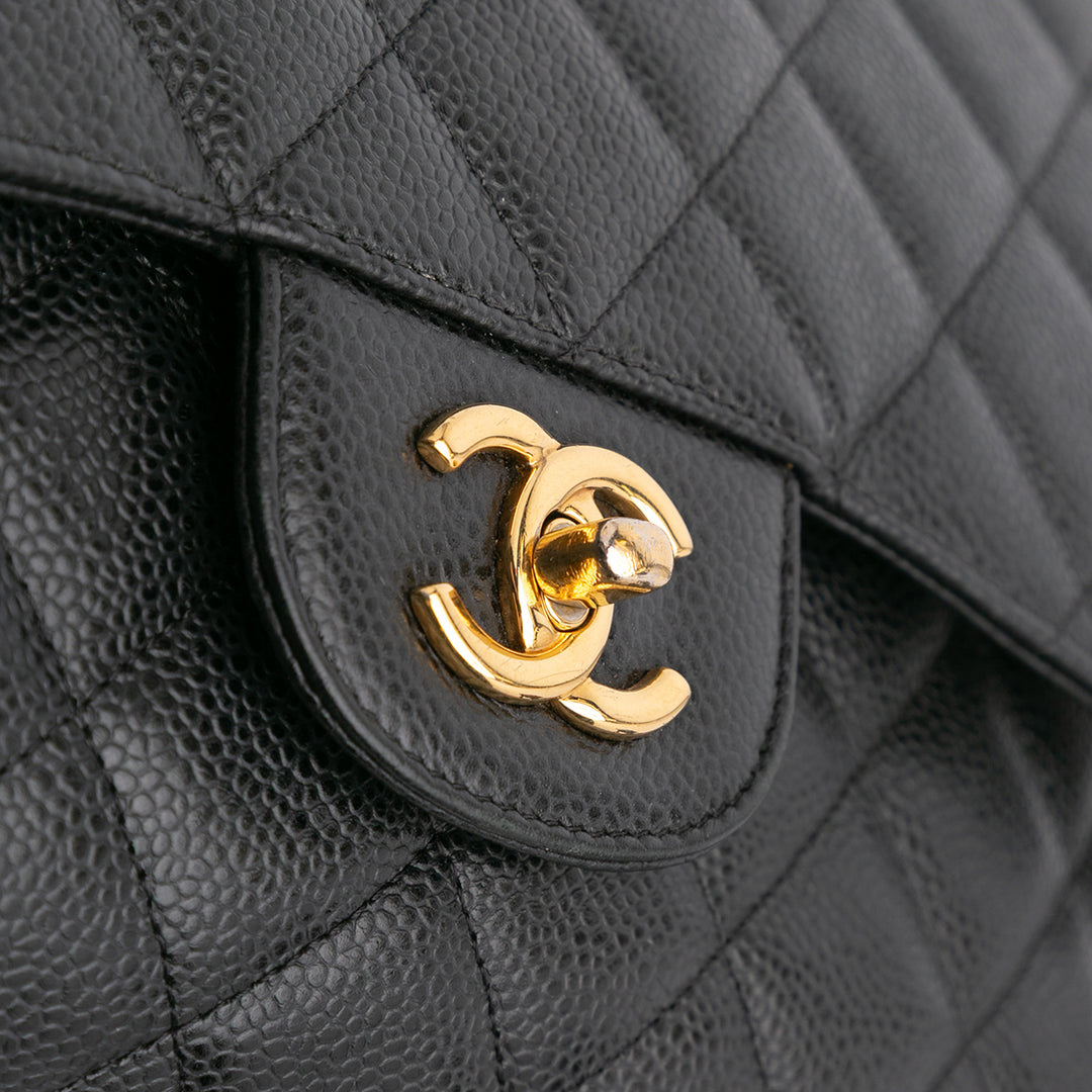 Jumbo Classic Caviar Double Flap Black - Gaby Paris