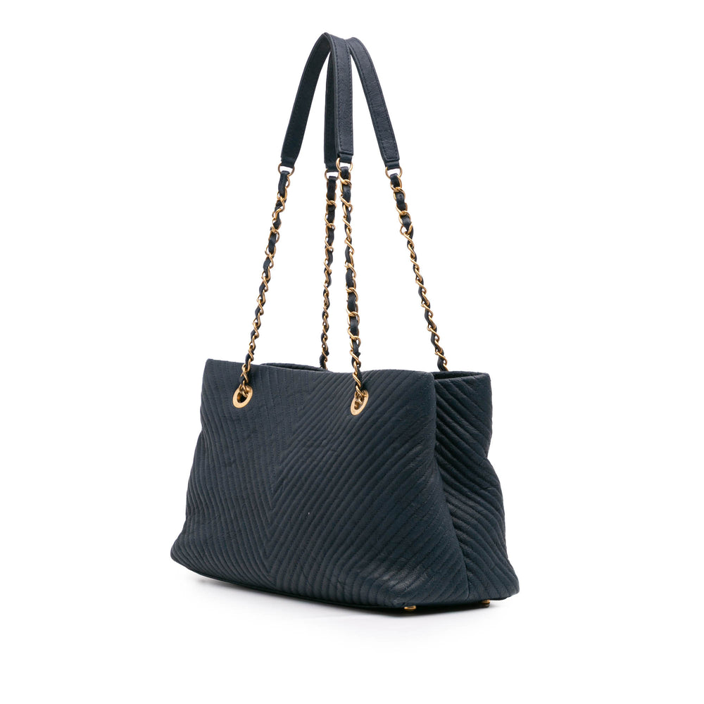 Medium Chevron Wrinkled Calfskin Medallion Charm Tote Blue - Gaby Paris
