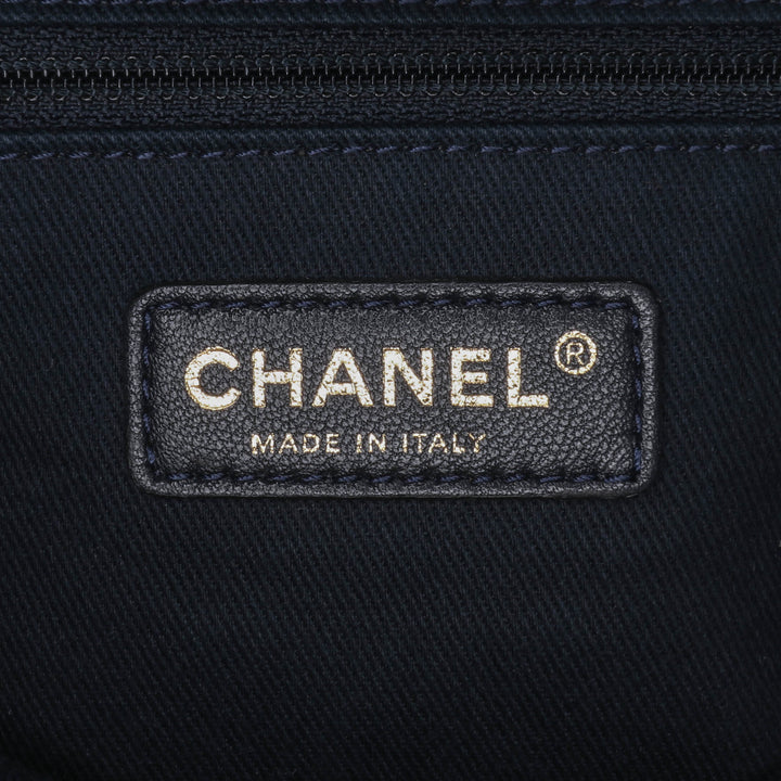 Medium Chevron Wrinkled Calfskin Medallion Charm Tote Blue - Gaby Paris