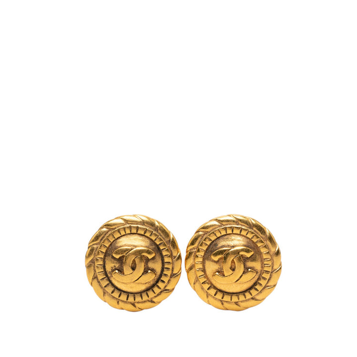 CC plaqué Rond À clip Boucles d'oreilles Doré