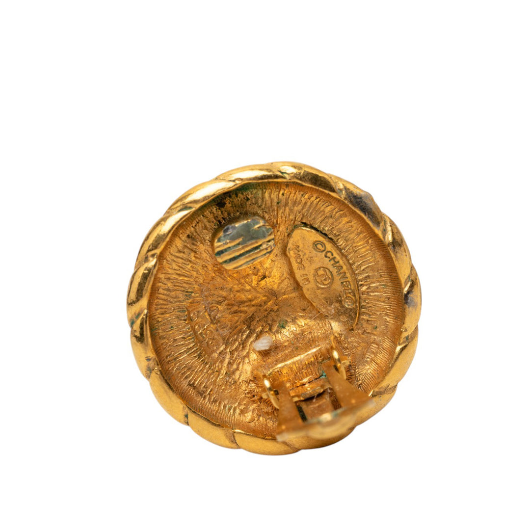 CC plaqué Rond À clip Boucles d'oreilles Doré