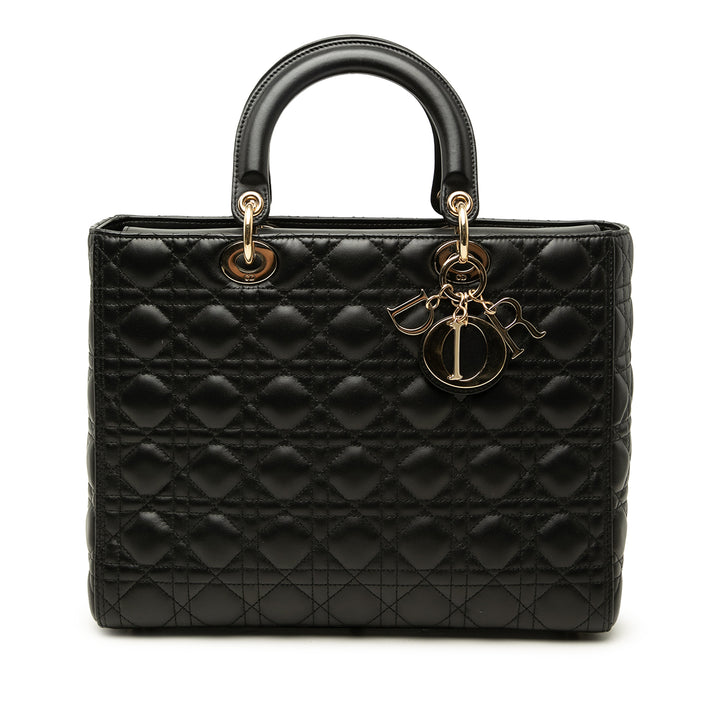Dior Sac à main Lady Dior Cannage Grand Cuir d'agneau Noir – vue principale – GABY PARIS