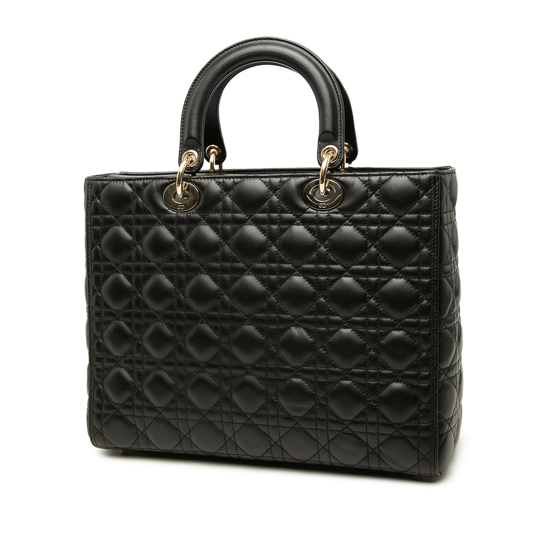 Dior Sac à main Lady Dior Cannage Grand Cuir d'agneau Noir – vue 2 – GABY PARIS