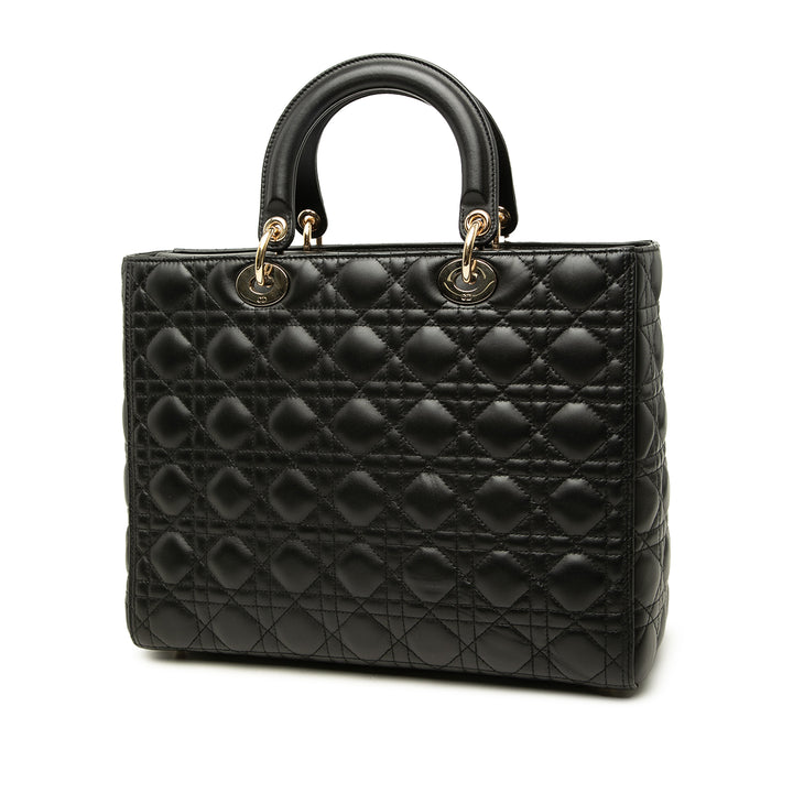 Dior Sac à main Lady Dior Cannage Grand Cuir d'agneau Noir – vue 2 – GABY PARIS