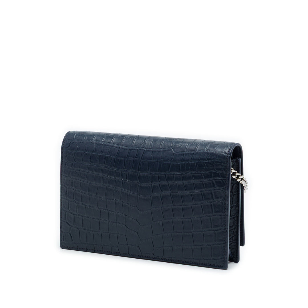 Saint Laurent Croc embossé Cuir Monogram Kate Pompon Wallet on Chain
