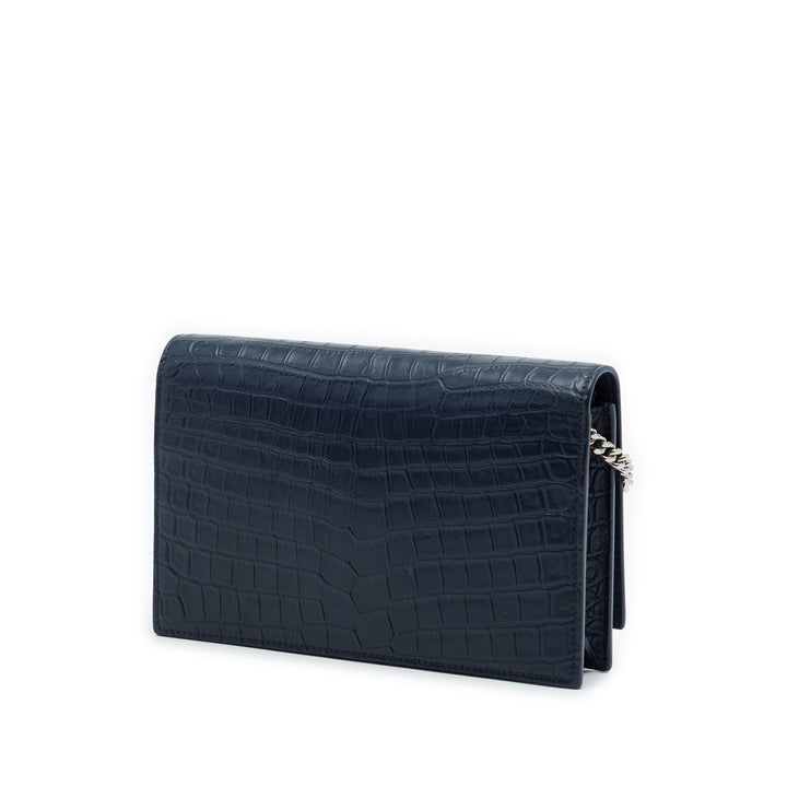 Saint Laurent Croc embossé Cuir Monogram Kate Pompon Wallet on Chain