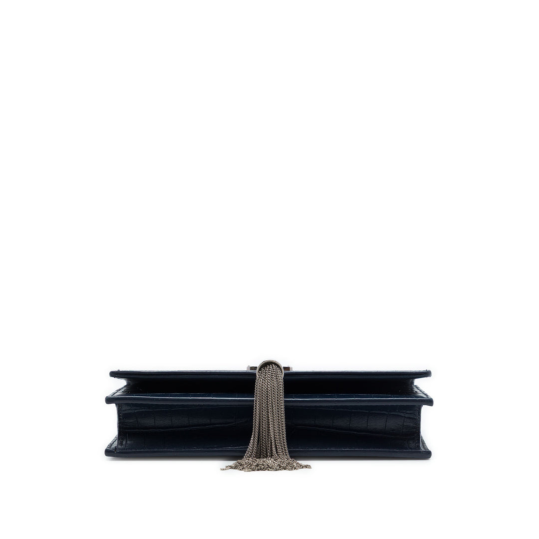 Saint Laurent Croc embossé Cuir Monogram Kate Pompon Wallet on Chain