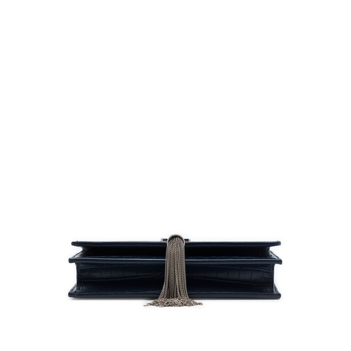 Saint Laurent Croc embossé Cuir Monogram Kate Pompon Wallet on Chain